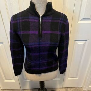 Ralph Lauren size Petite Small Women's Black and Purple Plaid Sweater
